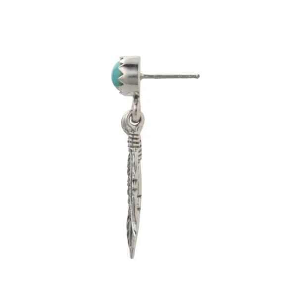 Single Feather Turquoise Round Stud Earrings - รูปภาพ 2