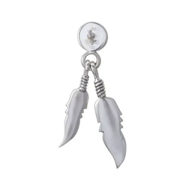 Single Feather Turquoise Round Stud Earrings - รูปภาพ 3