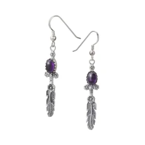 Single Feather Amethyst Floral Hook Earrings
