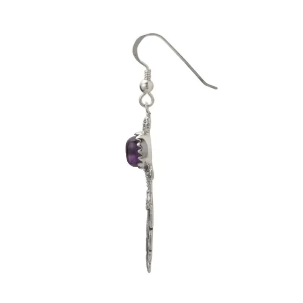 Single Feather Amethyst Floral Hook Earrings - รูปภาพ 2
