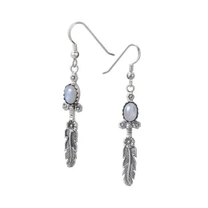 Single Feather Rainbow Moonstone Floral Hook Earrings