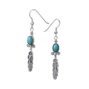Single Feather Turquoise Floral Hook Earrings