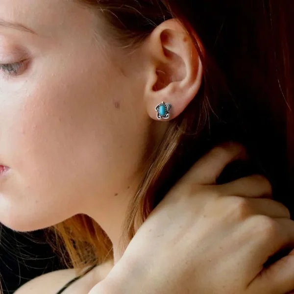 Turquoise Oriental Stud Earrings - Image 4