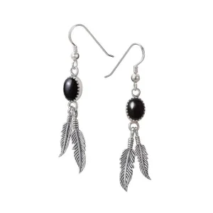 Feather Onyx Hook Earrings