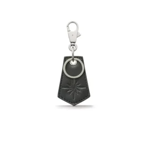 Genuine Leather Keychain Sun Symbol Embossed Black Saddle Leather