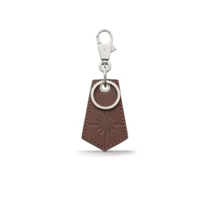 Genuine Leather Keychain Sun Symbol Embossed Brown Saddle Leather