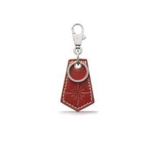 Genuine Leather Keychain Sun Symbol Embossed Burgundy Cordovan Leather