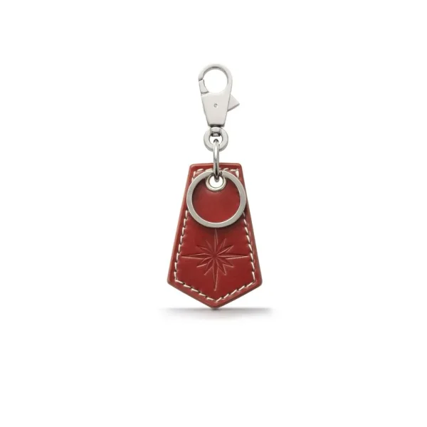 Genuine Leather Keychain Sun Symbol Embossed Burgundy Cordovan Leather