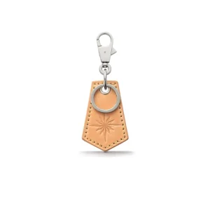 Genuine Leather Keychain Sun Symbol Embossed Natural Cordovan Leather