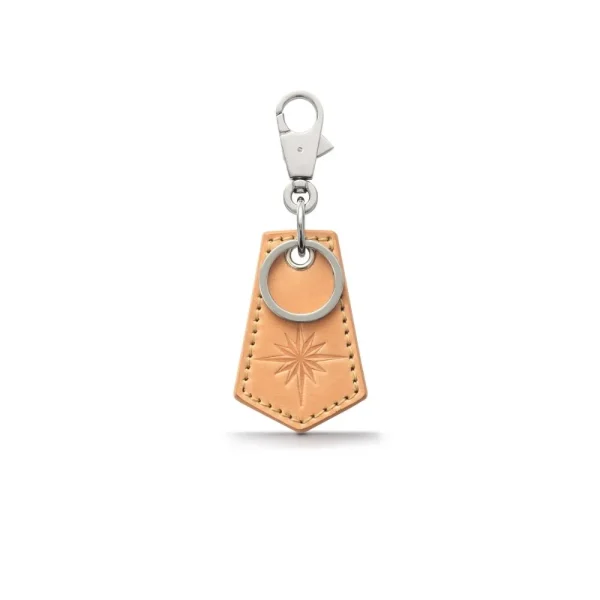Genuine Leather Keychain Sun Symbol Embossed Natural Cordovan Leather