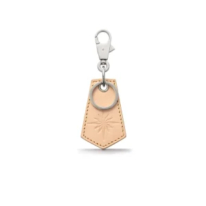 Genuine Leather Keychain Sun Symbol Embossed Natural Saddle Leather