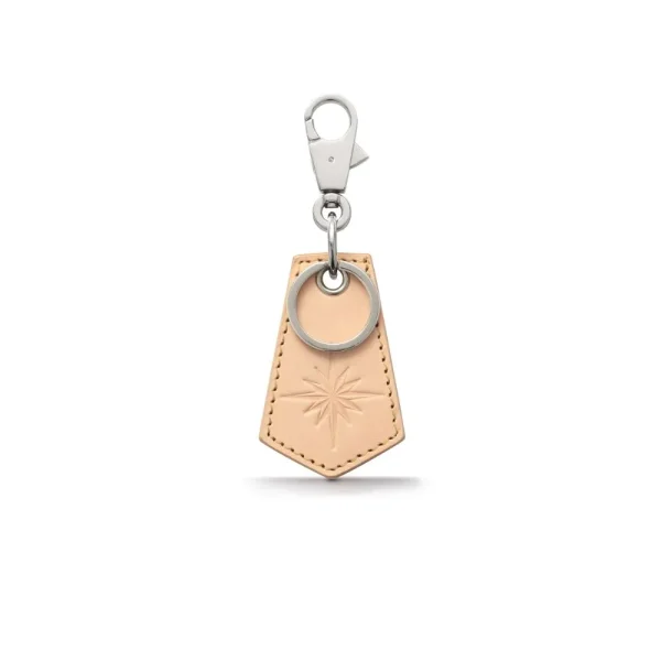 Genuine Leather Keychain Sun Symbol Embossed Natural Saddle Leather