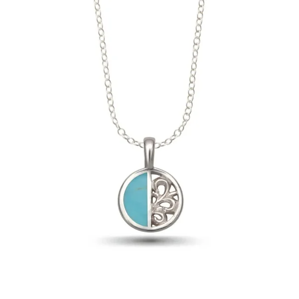 Turquoise Arabesque Openwork Round Pendant