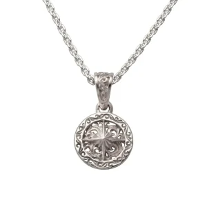 Rhodium Plated Sun Symbol and Arabesque Openwork Pendant, Medium