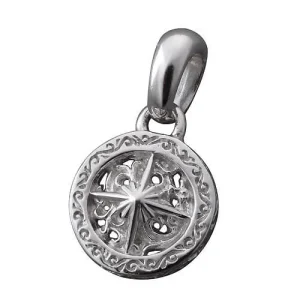 Rhodium Plated Sun Symbol and Arabesque Openwork Round Pendant, Small