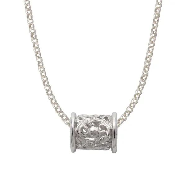 Rhodium Plated Arabesque Openwork Cylinder Pendant, Small