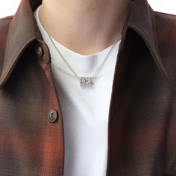 Rhodium Plated Arabesque Openwork Cylinder Pendant, Small - Image 4