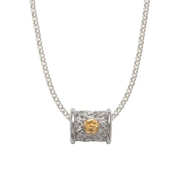 Poppy Flower and Arabesque 24K Gold Plated Openwork Cylinder Pendant, Small