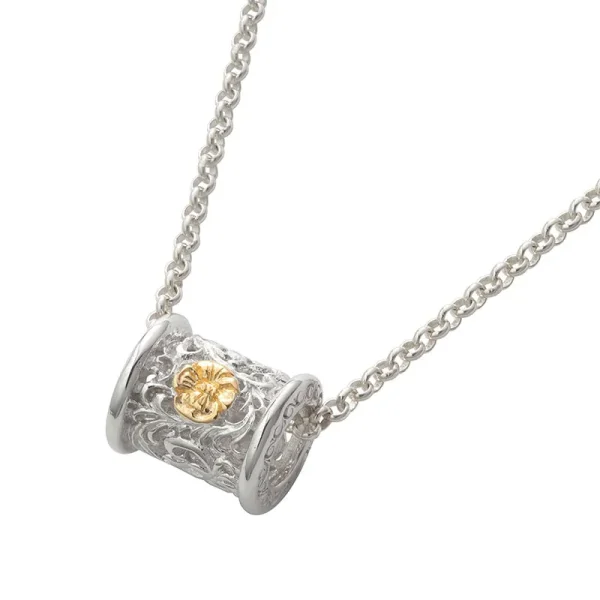 Poppy Flower and Arabesque 24K Gold Plated Openwork Cylinder Pendant, Small - Image 2