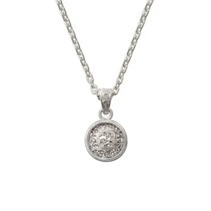 Rhodium Plated Arabesque Openwork Round Pendant, Small