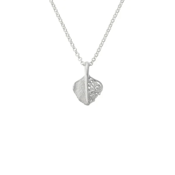 Feather Arabesque Openwork Heart Shaped Pendant