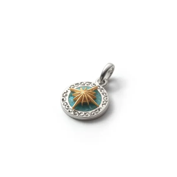 Turquoise Sun Symbol and Arabesque 24K Gold Plated Pendant, Small - รูปภาพ 3