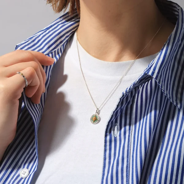 Turquoise Sun Symbol and Arabesque 24K Gold Plated Pendant, Small - รูปภาพ 5