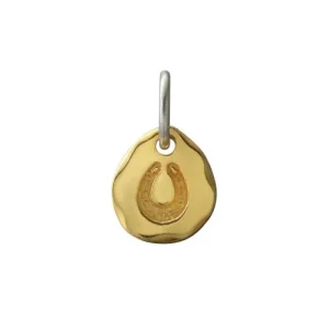 18K Gold Horseshoe Engraved Charm Pendant