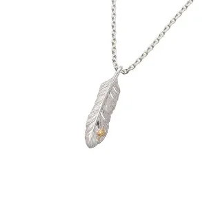 Feather Rhodium Plated Sun Symbol 18K Gold Left Facing Pendant