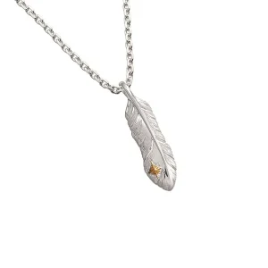 Feather Rhodium Plated Sun Symbol 18K Gold Right Facing Pendant