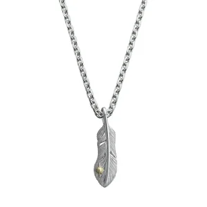 Feather Rhodium Plated Sun Symbol 18K Gold Right Facing Pendant, Small