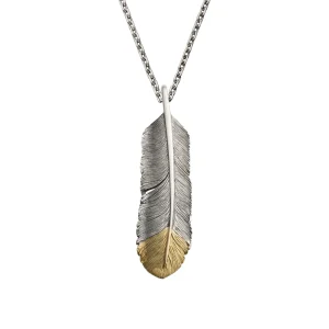 จี้ขนนกหันหน้าไปทางขวา ปลายทอง 18K