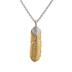 Feather 18K Gold Right Facing Pendant with Heart