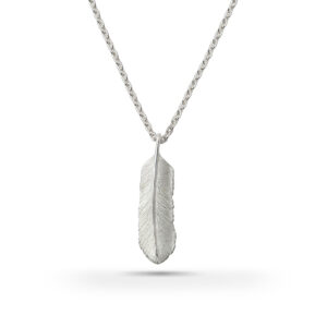 Feather Natural Silver Color Left Facing Pendant, Small