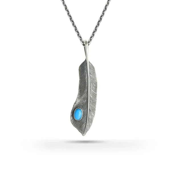Covert Feather Sleeping Beauty Turquoise Right Facing Pendant, Small