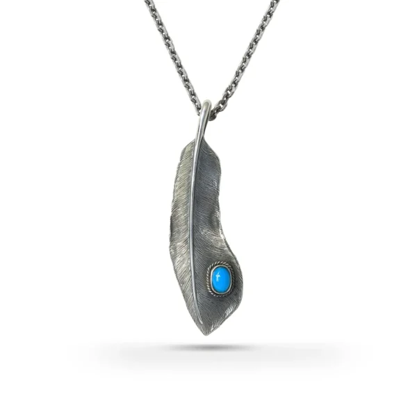 Covert Feather Sleeping Beauty Turquoise Left Facing Pendant, Large