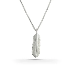 Feather Natural Silver Color Right Facing Pendant, Small