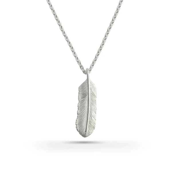 Feather Natural Silver Color Right Facing Pendant, Small