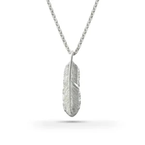 Feather Natural Silver Color Left Facing Pendant, Medium
