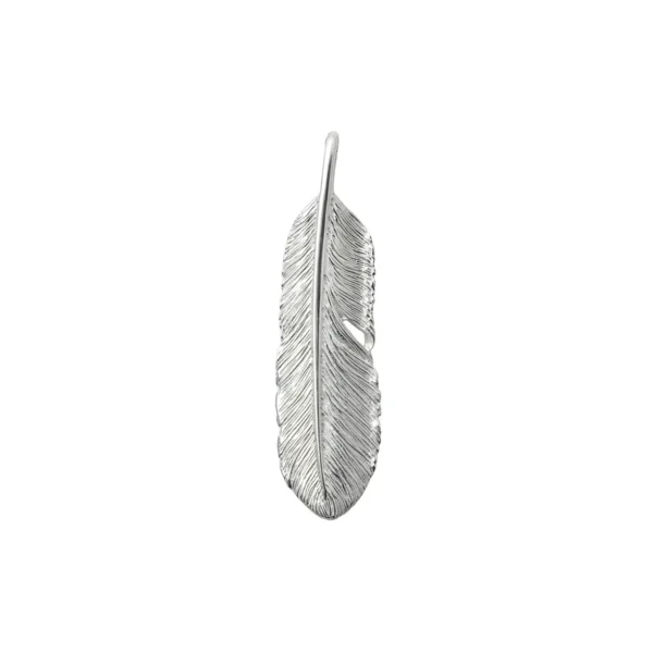 Feather Natural Silver Color Left Facing Pendant, Medium - Image 2