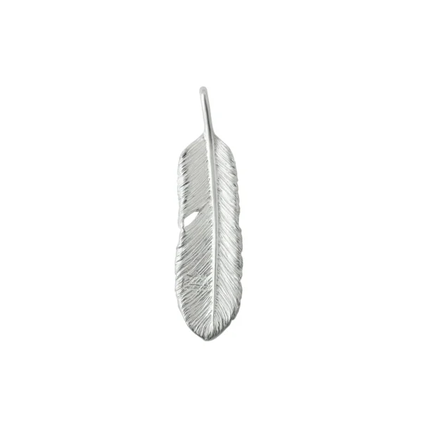 Feather Natural Silver Color Left Facing Pendant, Medium - Image 3