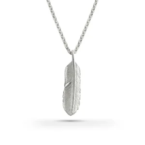Feather Natural Silver Color Right Facing Pendant, Medium