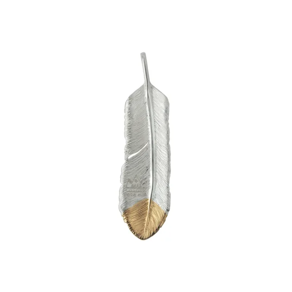 Feather Natural Silver Color Left Facing Pendant with Gold Plated Bronze Tip - Image 3