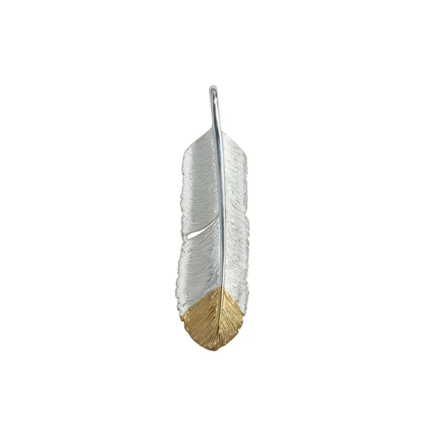 Feather Natural Silver Color Right Right Pendant with Gold Plated Bronze Tip - รูปภาพ 2
