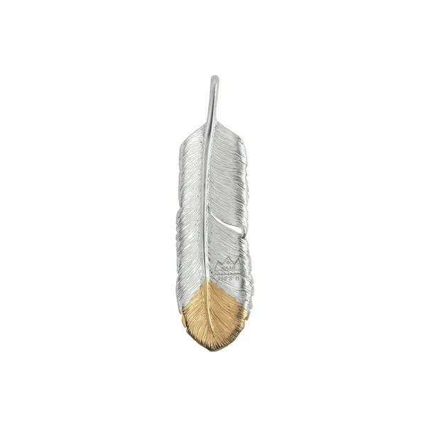 Feather Natural Silver Color Right Right Pendant with Gold Plated Bronze Tip - รูปภาพ 3