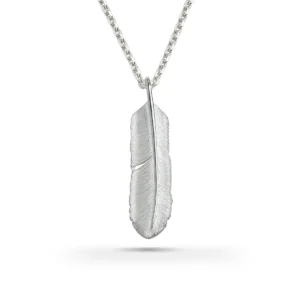 Feather Natural Silver Color Right Facing Pendant, Large