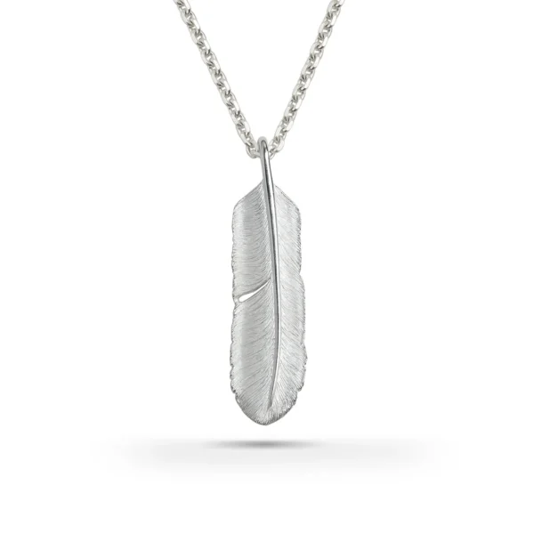 Feather Natural Silver Color Right Facing Pendant, Large