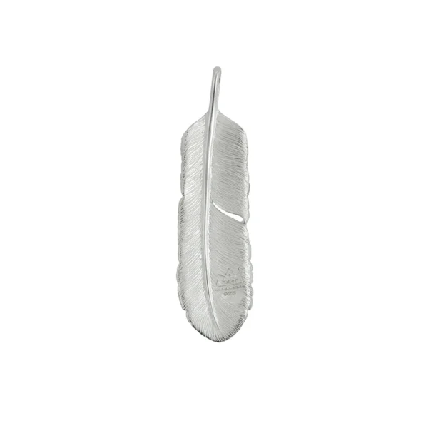 Feather Natural Silver Color Right Facing Pendant, Large - Image 3
