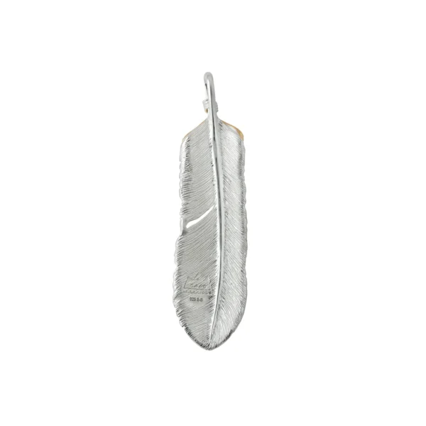 Feather Natural Silver Color Left Facing Pendant with Gold Plated Bronze Heart - Image 3