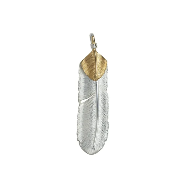 Feather Natural Silver Color Right Facing Pendant with Gold Plated Bronze Heart - Image 2